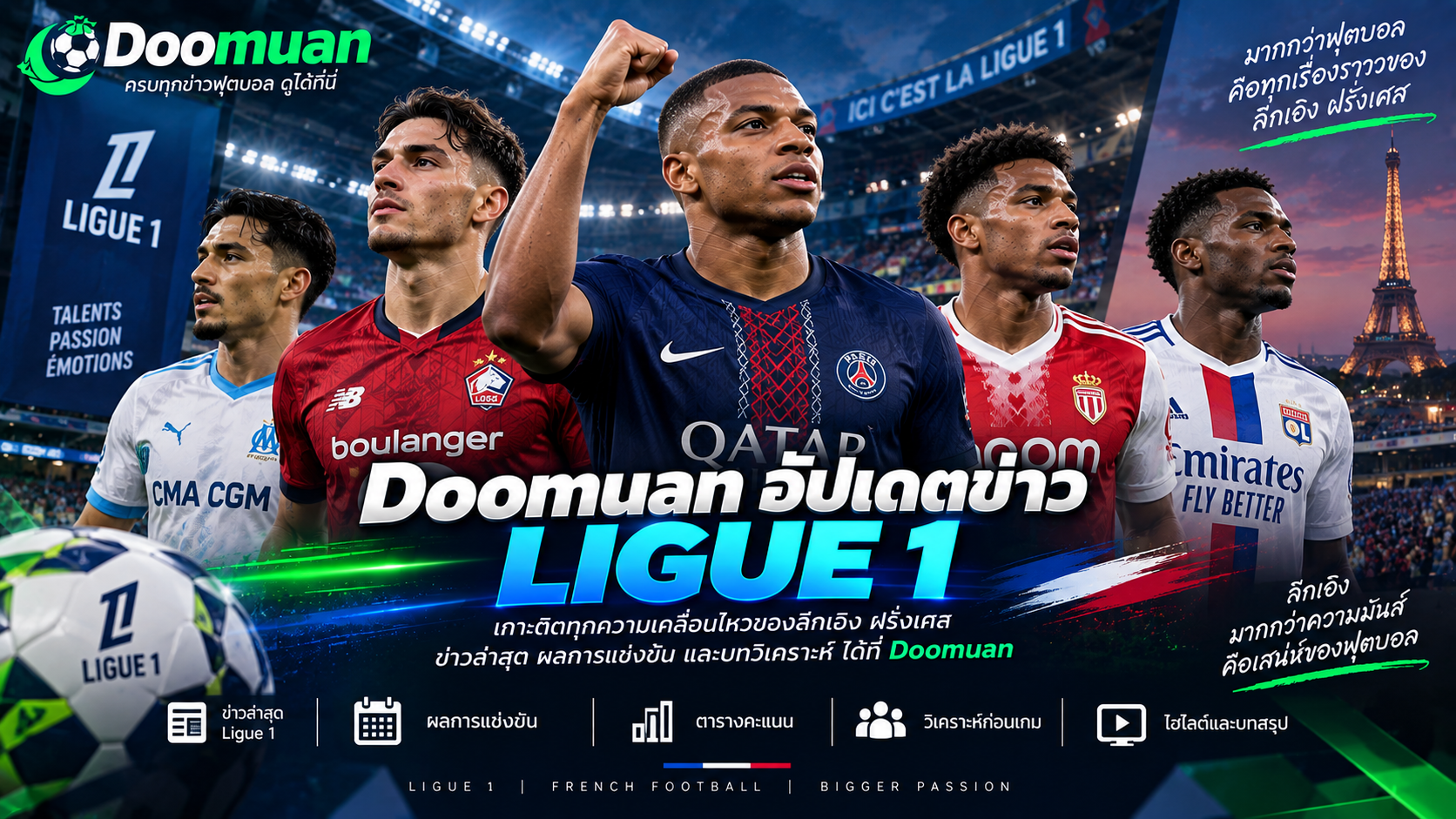 Doomuan อัปเดตข่าว Ligue 1 ลีลล์ขึ้นจ่าฝูง เปแอสเชคว้าชัยนัดแรก