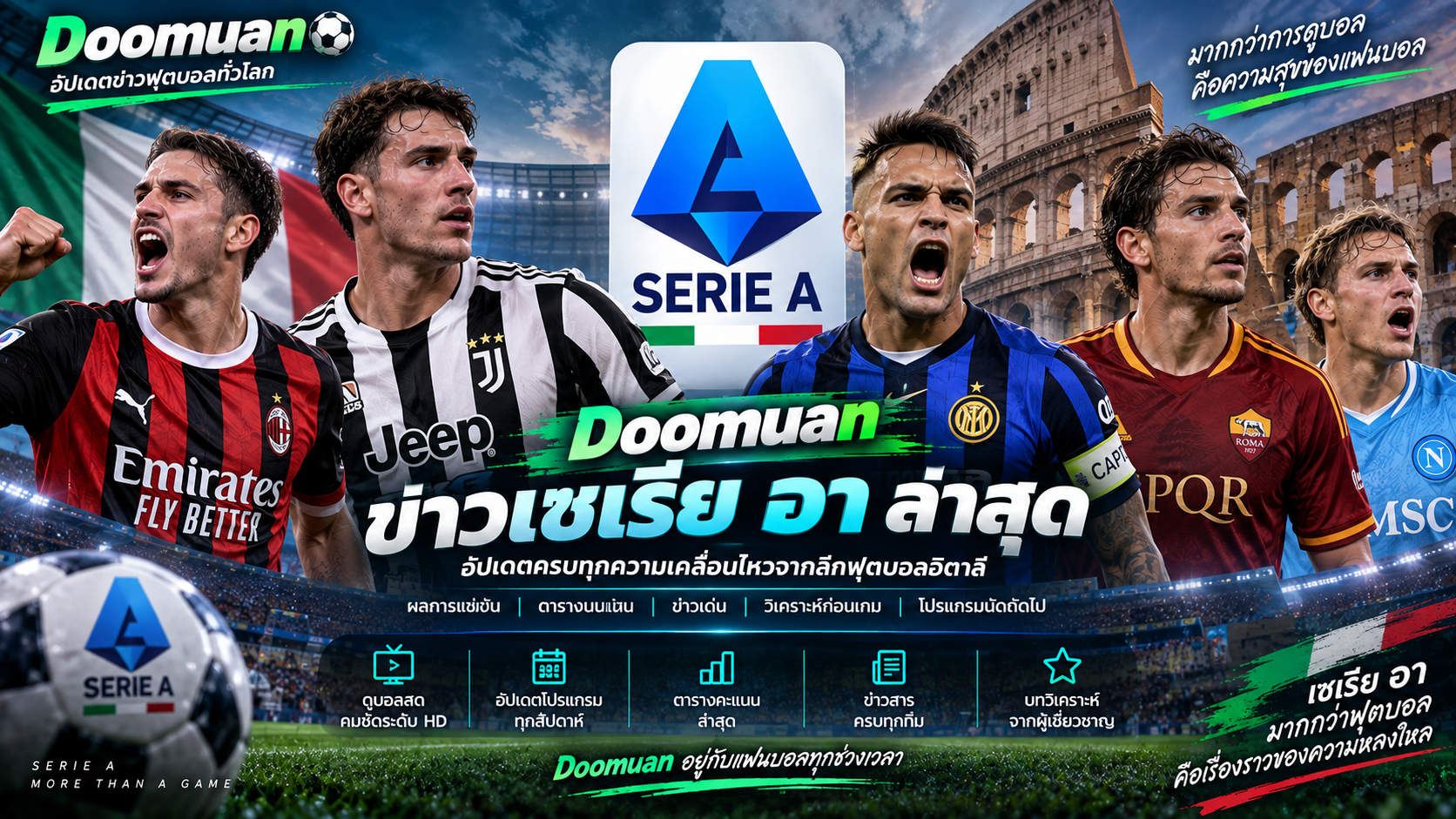 Doomuan ข่าวกัลโช่ เซเรีย อา ล่าสุด 21 กันยายน 2026: ยูเวนตุส มิลานคว้าชัย อินเตอร์ไล่ตีเสมอโรม่า