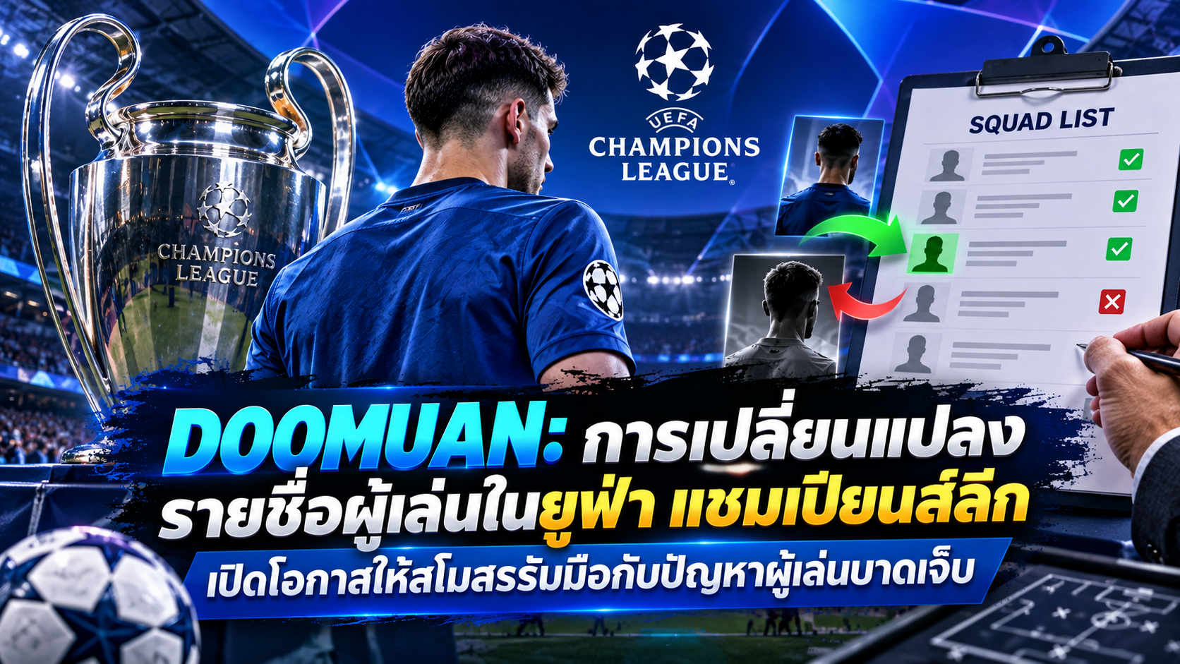 DOOMUAN: การเปลี่ยนแปลงรายชื่อผู้เล่นในยูฟ่า แชมเปียนส์ลีก เปิดโอกาสให้สโมสรรับมือกับปัญหาผู้เล่นบาดเจ็บ